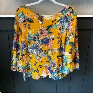 AVA & VIV Floral‎ Top Yellow Blue Pink White Blouse Plus Size X